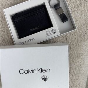 Calvin Klein Black Men's Card Case and Key Fob Set NEW NEW IN GIFT BOX